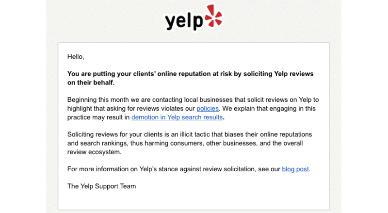 send email for yelp review template
