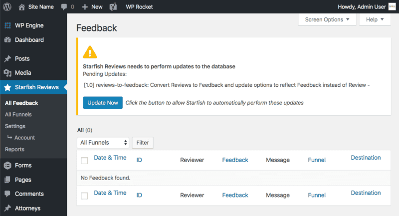 Starfish Reviews 2.2 — Bugfixes, Feedback, Enhancements, & Beta Program 4 starfish reviews upgrade database feedback prompt