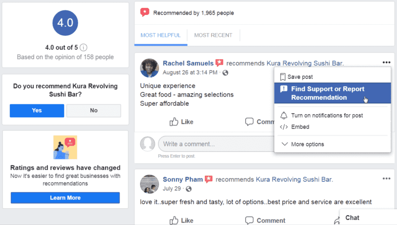 What Facebook's Switch from Reviews to Recommendations Means for Your Business 19 Facebook - Report Recommendation