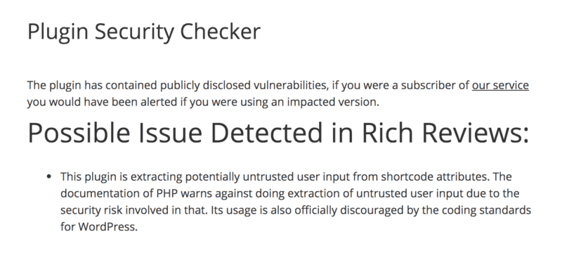 Rich Reviews Plugin is Now Secure & Part of the Starfish Family 4 Plugin security checker - possible issues in Rich Reviews