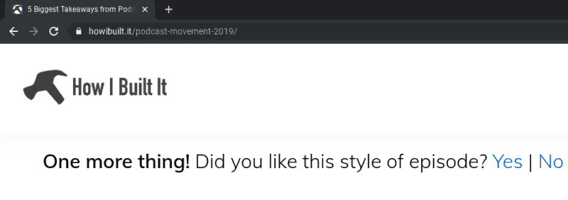 How Joe Casabona of the “How I Built It” Podcast Uses Starfish Reviews for One-Click Polling 4 Screenshot of Yes and No Buttons