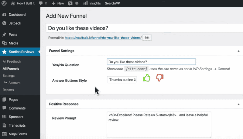 How Joe Casabona of the “How I Built It” Podcast Uses Starfish Reviews for One-Click Polling 7 Screenshot of editing Starfish Reviews in WordPress