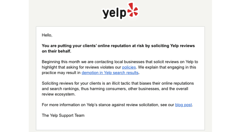 Is Yelp Past Its Peak? Should You Invest in Yelp Review Marketing? 12 Yelp Review Solicitation Notice