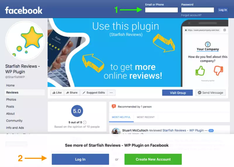 facebook recommendations reviews leave review login