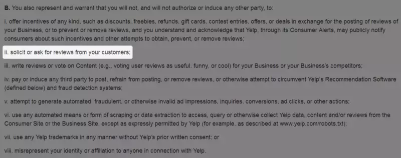 Yelp Review Policy