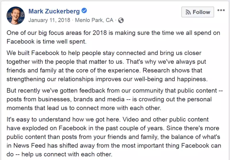 Mark Zuckerberg Facebook Post
