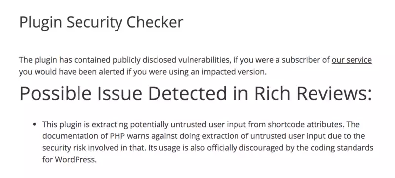 Plugin security checker - possible issues in Rich Reviews