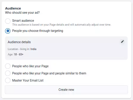 Facebook Ad - Edit Audience